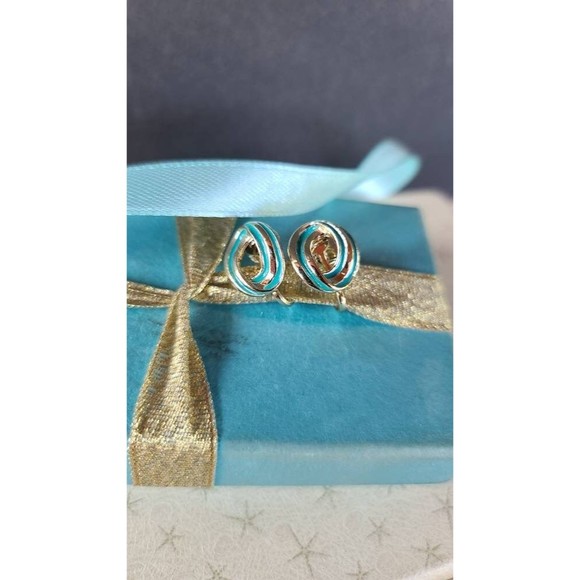 Blue Green Enamel Clip-on Earrings - Picture 1 of 10